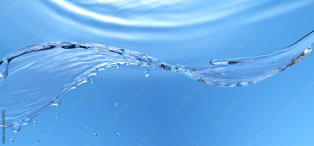 Wall mural water stream splash on gradient background macro shot
