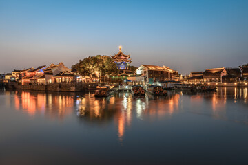 Fototapeta na wymiar Sunset and night landscape of Shantang Street in Suzhou