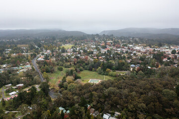 Drone aerial photograph of low clouds over The Blue Mountains