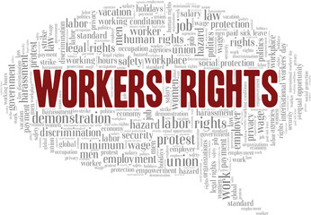 Workers' rights vector illustration word cloud isolated on a white background.