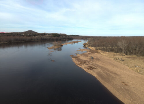 Gorgeous aerial shot of the Cranes Bend in Durand, Wisconsin along the Chippewa river