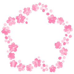 ピンクの水彩画の桜が花の形に並ぶ飾り枠