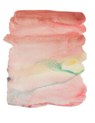 Watercolor stroke and spray on white paper , Abstract background by hand drawn yellow with pink with red and orange color liquid drip isolated on white background	