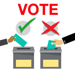  hand putting voting paper in the ballot box, vector design.