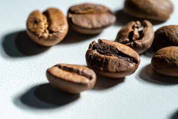 Coffee beans in macro photo. High resolution.