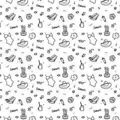 Ledies summer doodle pattern, black and white background