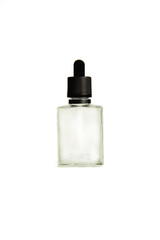 Naklejka premium A bottle with a pipette, isolated on a white background. glass container for cosmetic skin care products. Aromatherapy, essence, or perfume is empty. a bottle of cosmetic dropper.