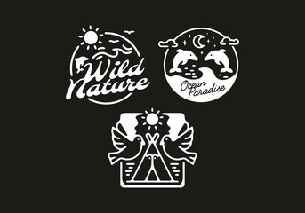 White black illustration line art set