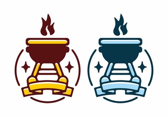 Yellow and blue color stove badge flat illustration