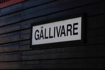 Gallivare, Sweden  A city sign at the train station  in the downtown.