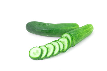 The cucumber on white background. Cucumber is a widely-cultivated creeping vine plant