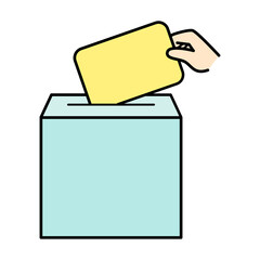 アンケートや選挙で使う投票箱と投票用紙のアイコンイラスト。