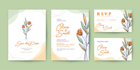 Beautiful wedding invitation set with colorful flower