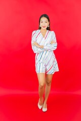 Portrait beautiful young asian woman smile with many action