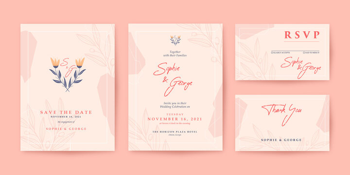 Romantic wedding invitation set with beautiful flower