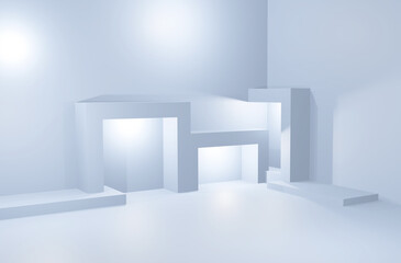 The blue room was lit up in a square shape, 3D Rendering