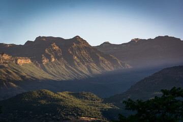 Beautiful view of the mountain chain on a sunny day with a clear blue sky
