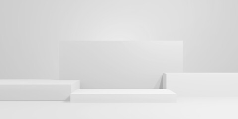 3D Render Podium and minimal in an white wall with Cylinder polygon, stand 3D product on podium modern platform, 3d illustration
