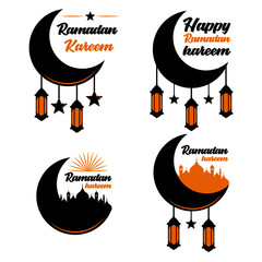 Elegant ramadan kareem decorative moon and lanterns greeting Free Vector