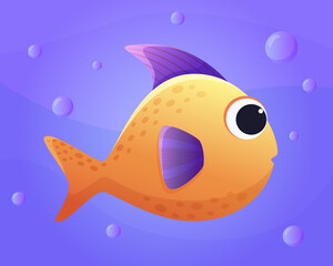 Cute cartoon yellow fish in the ocean. Vector illustration of marine life. Isolated.
