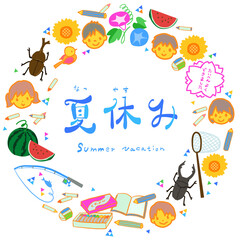 夏休みのモチーフを詰め合わせたベクターイラスト