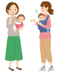赤ちゃんを抱っこした母親　ママ友　心配