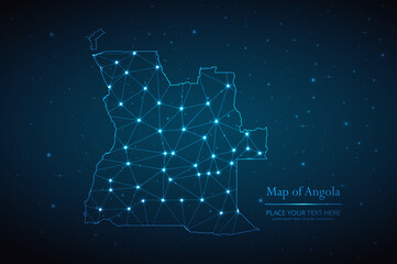Abstract map of Angola geometric mesh polygonal network line, structure and point scales on dark background. Vector illustration eps 10
