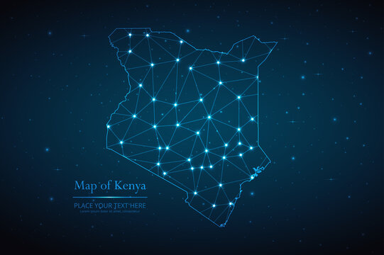 Abstract map of Kenya geometric mesh polygonal network line, structure and point scales on dark background. Vector illustration eps 10