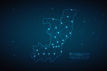 Abstract map of Republic of the Congo geometric mesh polygonal network line, structure and point scales on dark background. Vector illustration eps 10