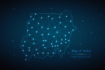 Abstract map of Sudan geometric mesh polygonal network line, structure and point scales on dark background. Vector illustration eps 10