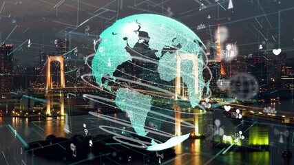Global connection and the internet network modernization in smart city . Concept of future 5G...