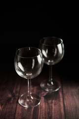 Clear glass, wine glass on the wooden table