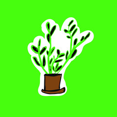 Plants in pot sticker bundle. Hand drawn illustration