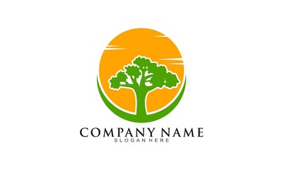 Tree and moon illustration vector logo