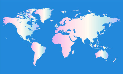 World map. Soft colorful and blue map template for website pattern. Illustration of flat Earth isolated on background. World map icon. Flat globe. Surface of continents and oceans. Simple design.