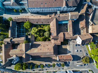 Schaffhausen, Switzerland - July 29. 2018: Aerial image over the old town Schaffhausen with the old monastary Allheilligen