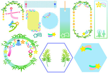 七夕祭りの装飾枠のイラスト【セット】