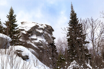Mountain old man stone (mountain with a human face) Ural, Russia