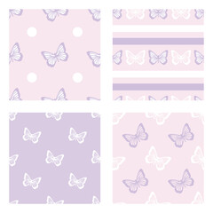 Cute vector pattern set with butterflies, four patterns.