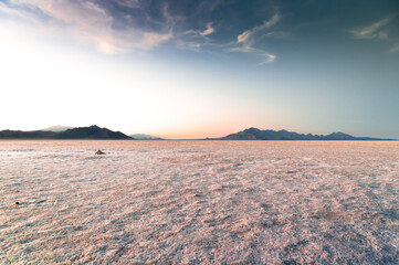 Landscape view of the Great Salt Lake in Utah at sunset