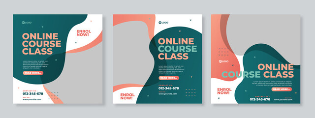 Online course class social media post template design vector