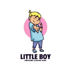 Vector Logo Illustration Little Boy Cute Cartoon Style.