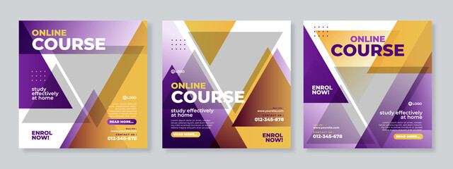 Online course class social media post template design vector