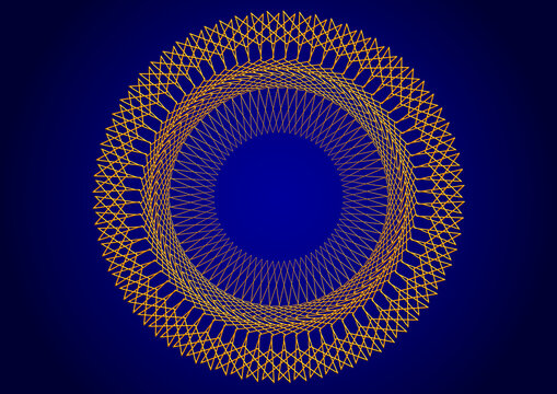Motif filiforme orange circulaire sur fond bleu