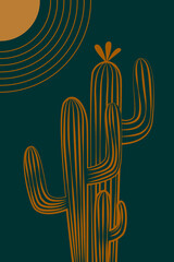 Abstract Minimalist Cactus Pattern Background for Printing T-shirt, Gift Shop Tag, Wall Decor, Travel agency Flyer Design poster