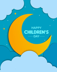 Fototapeta na wymiar Flat Happy Childrens Day Template