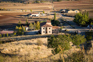 Obraz premium aerial view over the suburb of Atienza on a summer day, province of Guadalajara, Castile-La Mancha, Spain