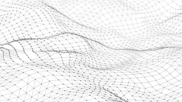 Dynamic wave with many dots. Abstract motion background of dots. Technology or science. 3d rendering Seamless loop. 4K