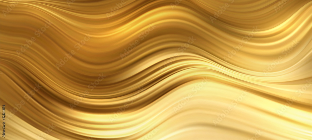 Poster abstract gold waves. shiny golden moving lines design element for greeting card and disqount voucher
