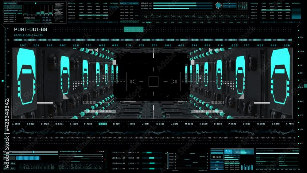 Poster Spaceship Interior Tunnel Flying Through with HUD Monitoring Screen Display System 4K Motion